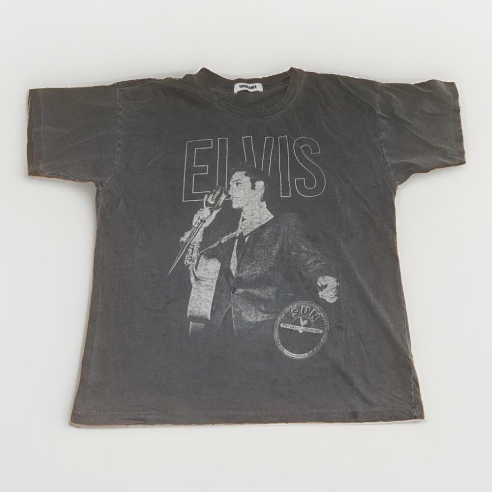 Day Dreamer Elvis Graphic T-Shirt Grey Large Made In USA 22x25
